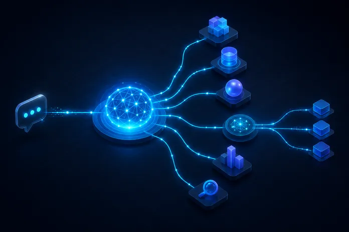 Схема AI-роутера, который распределяет входящее сообщение по нескольким веткам чат-бота